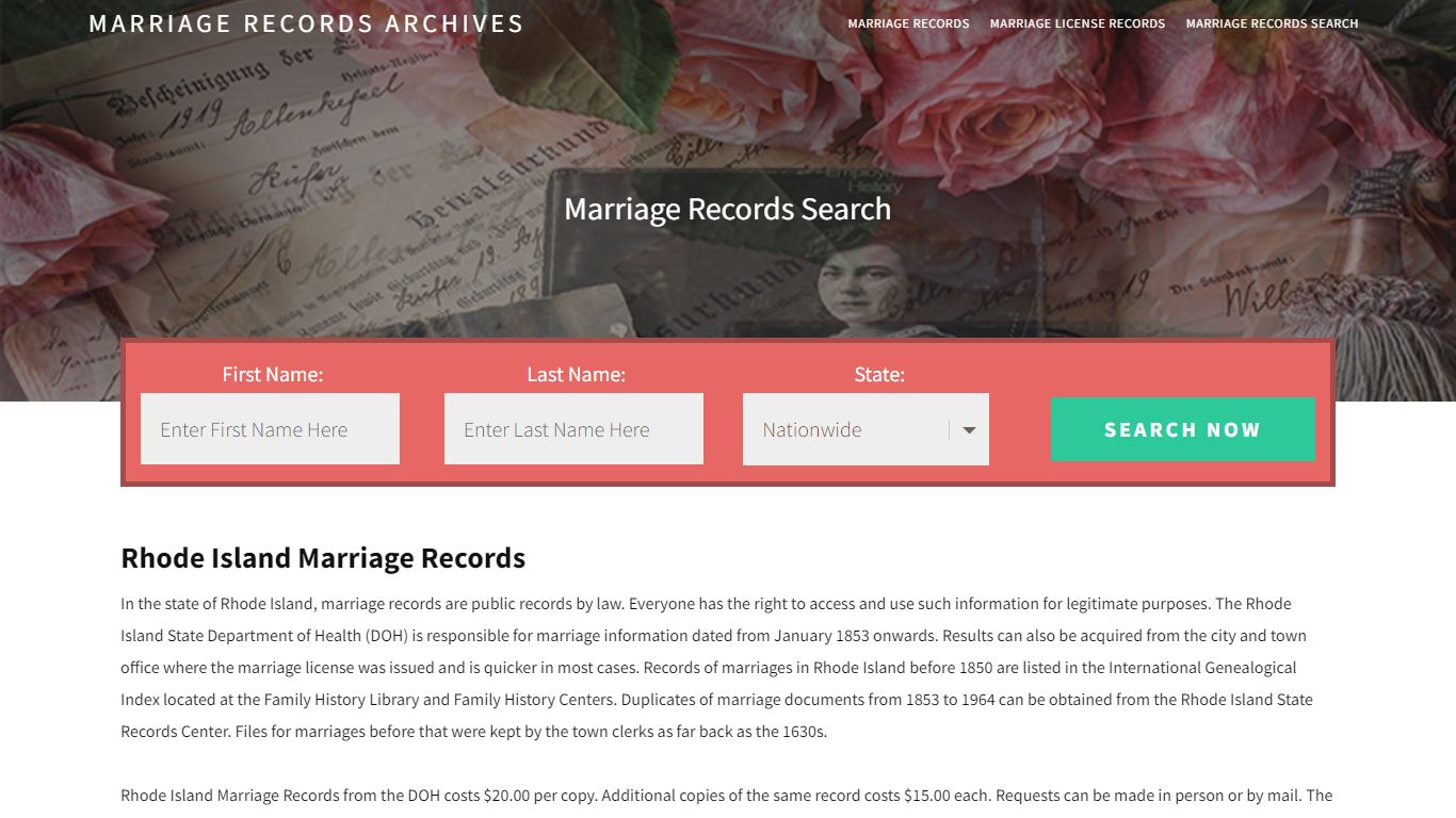 Rhode Island Marriage Records | Enter Name and Search | 14 Days Free